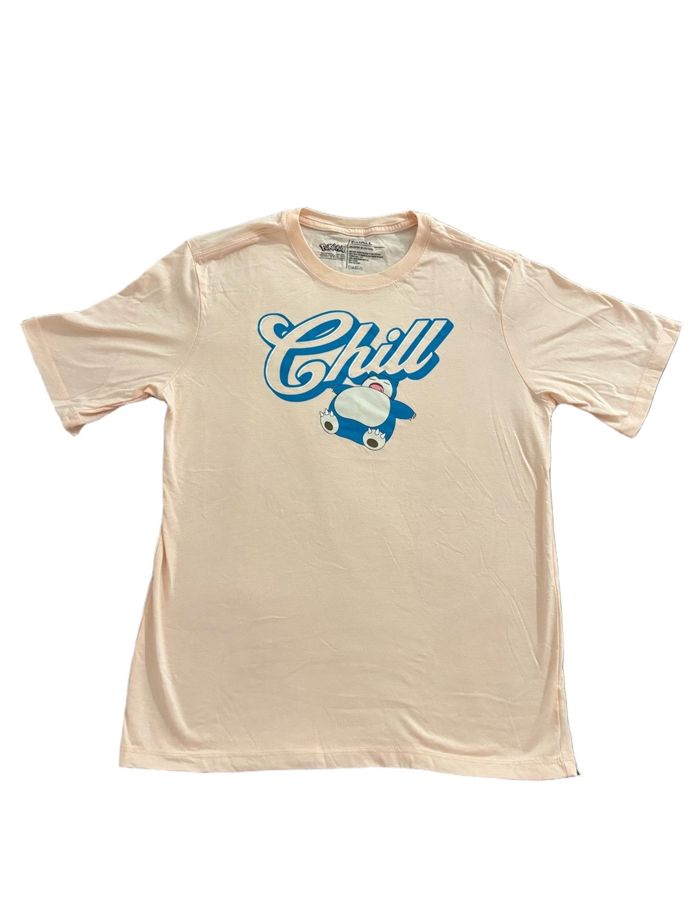 Pokémon Snorlax Chill Graphic T-Shirt Pink Blue Size Small